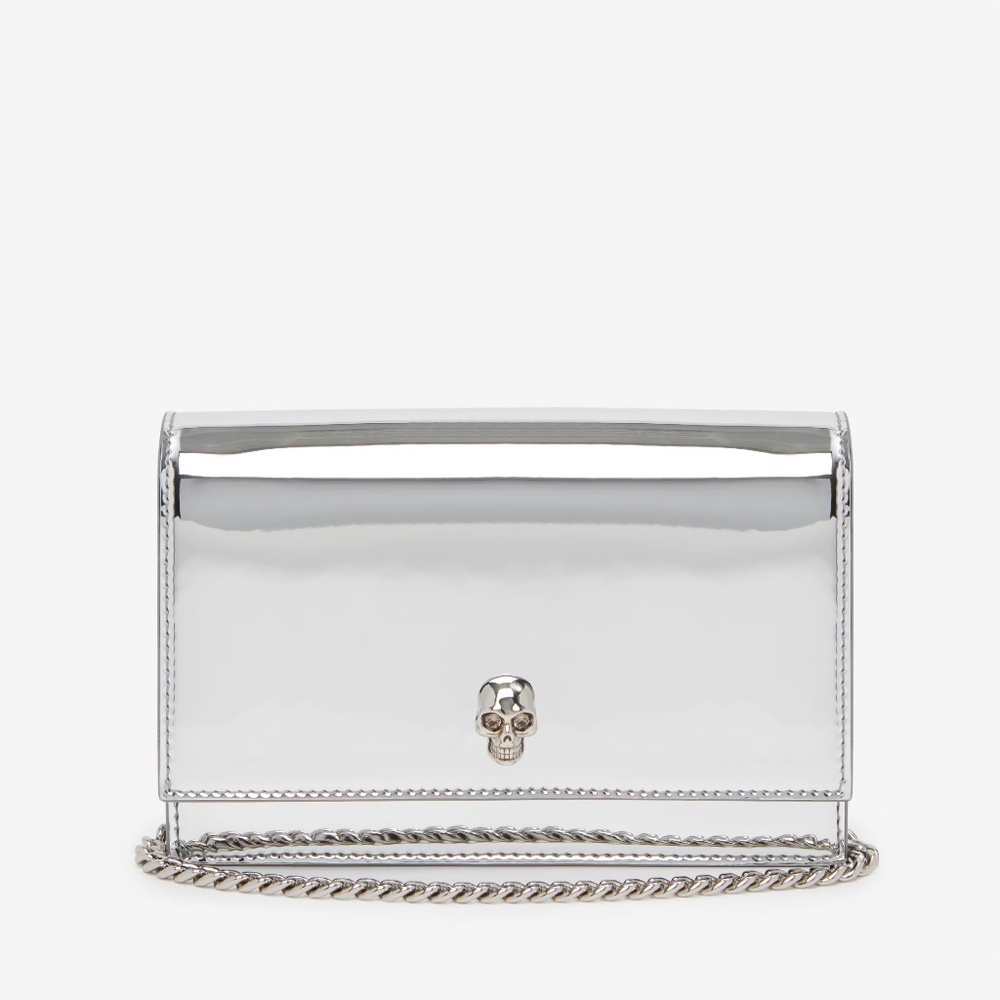 Alexander McQueen Silver Metallic Skull Shoulder Bag
